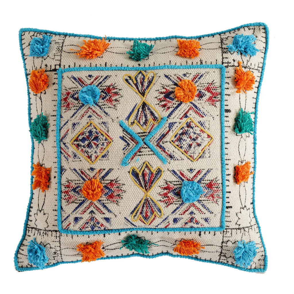 Decorative Tufted & Hand Block Print Dhurrie Cushion Cover
