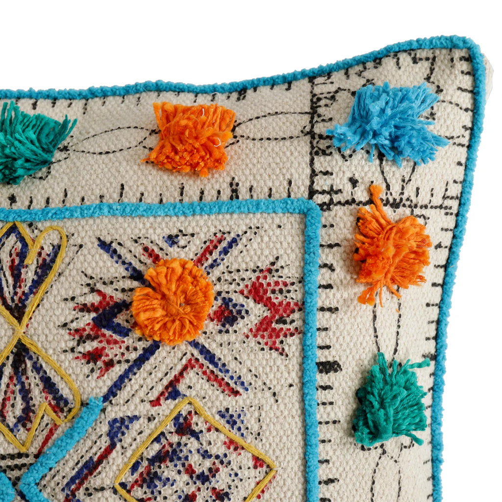 Decorative Tufted & Hand Block Print Dhurrie Cushion Cover