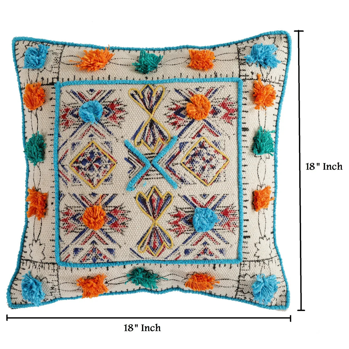 Decorative Tufted & Hand Block Print Dhurrie Cushion Cover
