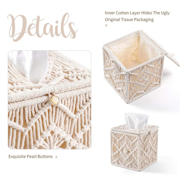 Macrame tissue box cover close-up — boho decor handmade India