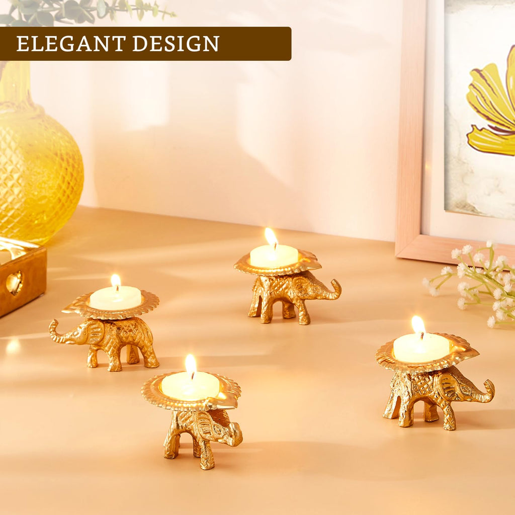 Handcrafted Metal Elephant Diya for Puja | Tealight Candle Holder for Home Décor & Gifting (Pack of 2) | 8 x 6.5 x 4.5 cm Each
