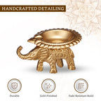 Handcrafted Metal Elephant Diya for Puja | Tealight Candle Holder for Home Décor & Gifting (Pack of 2) | 8 x 6.5 x 4.5 cm Each