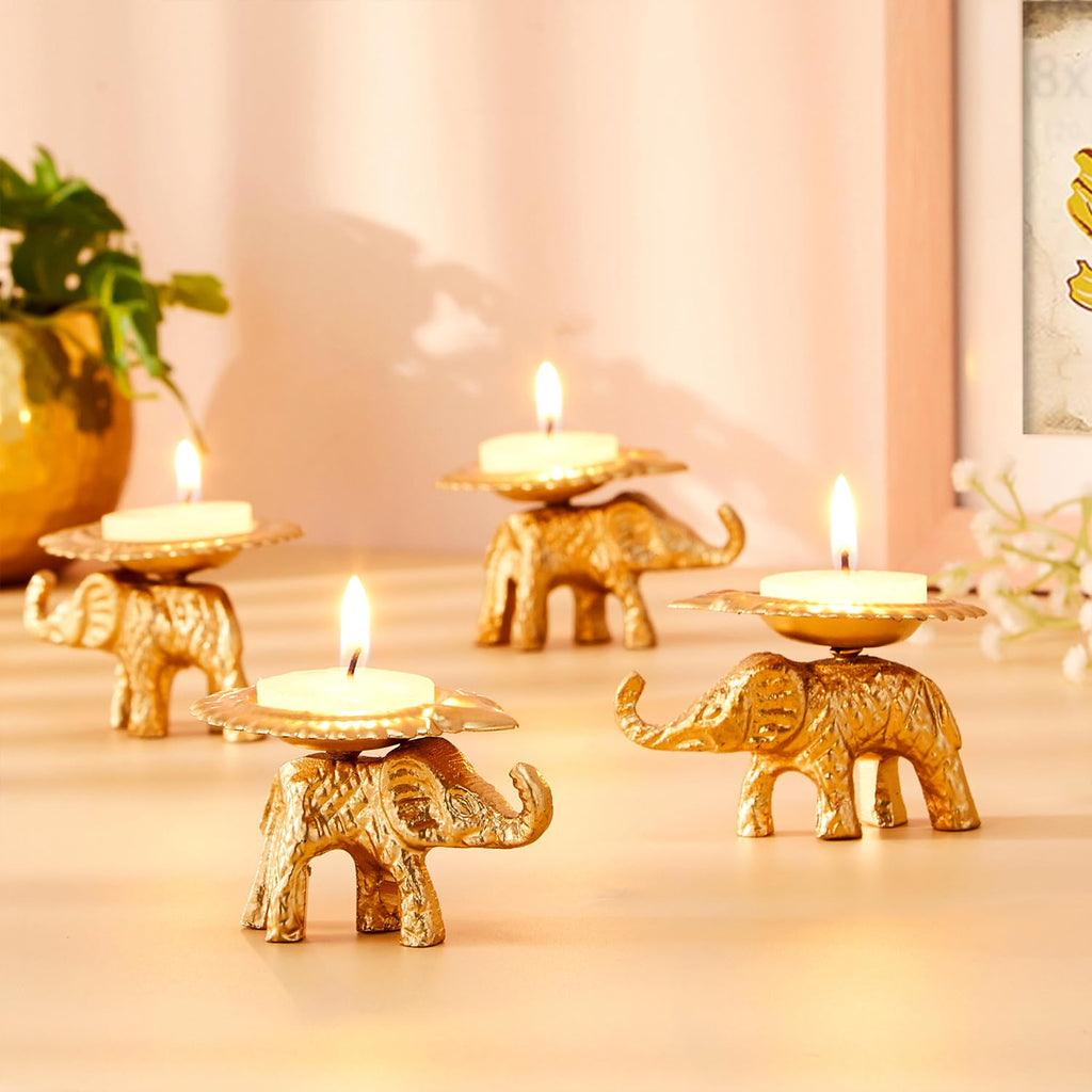 Handcrafted Metal Elephant Diya for Puja | Tealight Candle Holder for Home Décor & Gifting (Pack of 2) | 8 x 6.5 x 4.5 cm Each