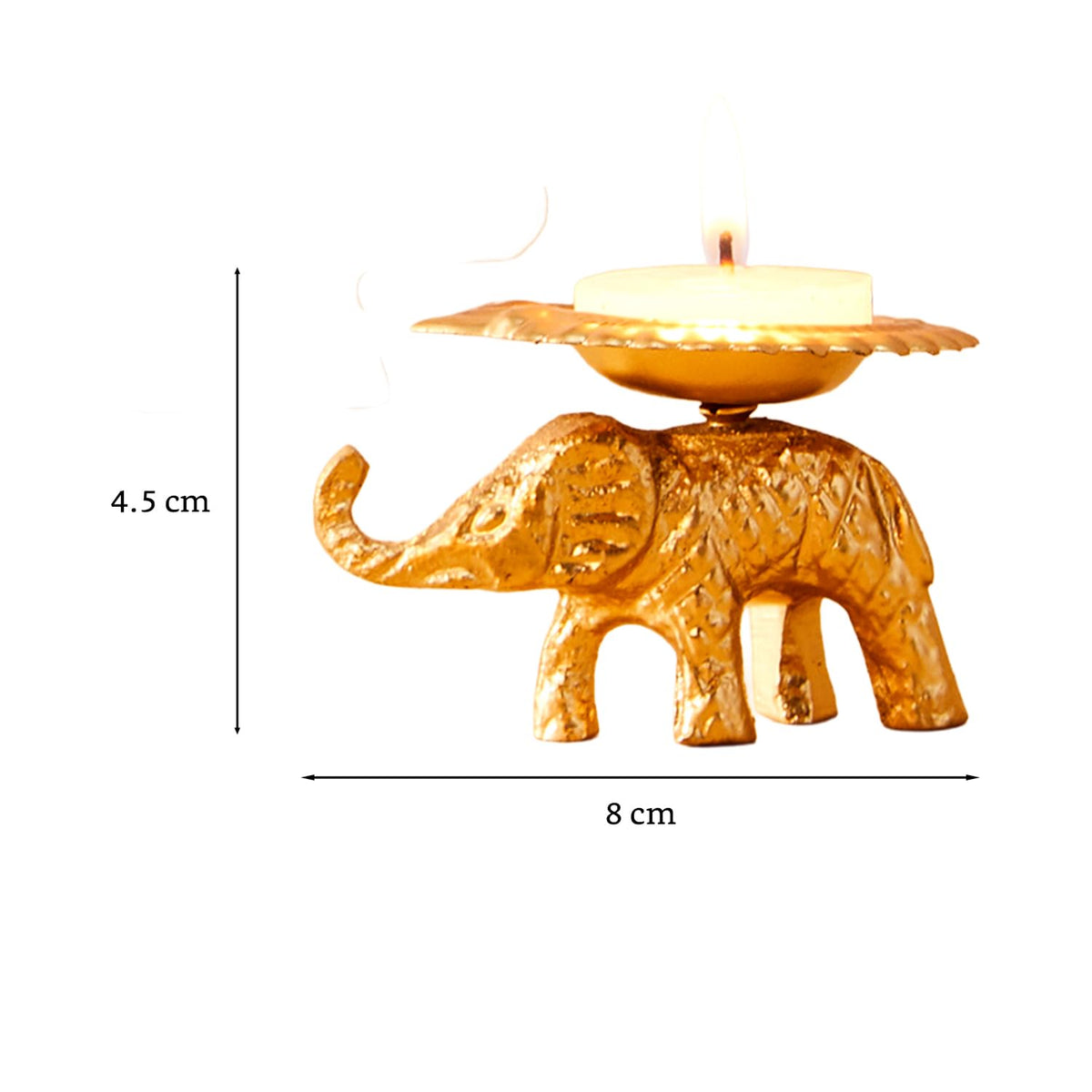 Handcrafted Metal Elephant Diya for Puja | Tealight Candle Holder for Home Décor & Gifting (Pack of 2) | 8 x 6.5 x 4.5 cm Each