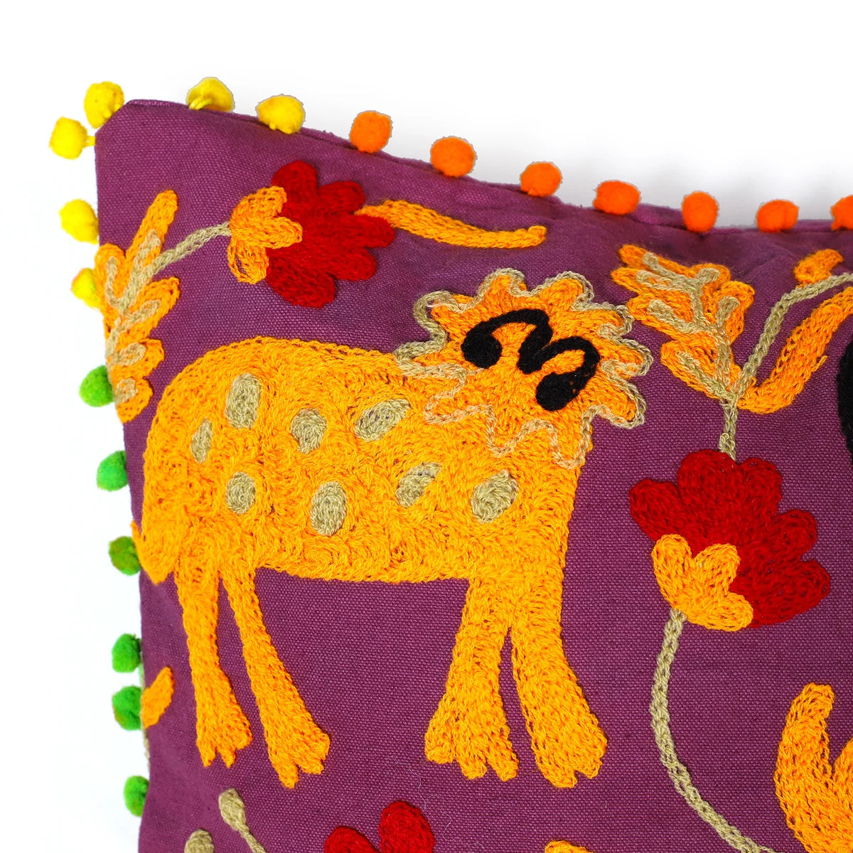 Embroidered Magenta Decorative Cushion Cover 16”