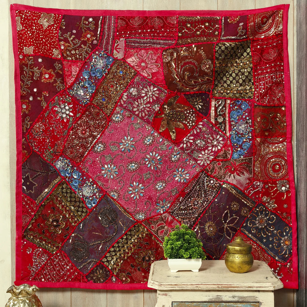 Embroidered patchwork tapestry