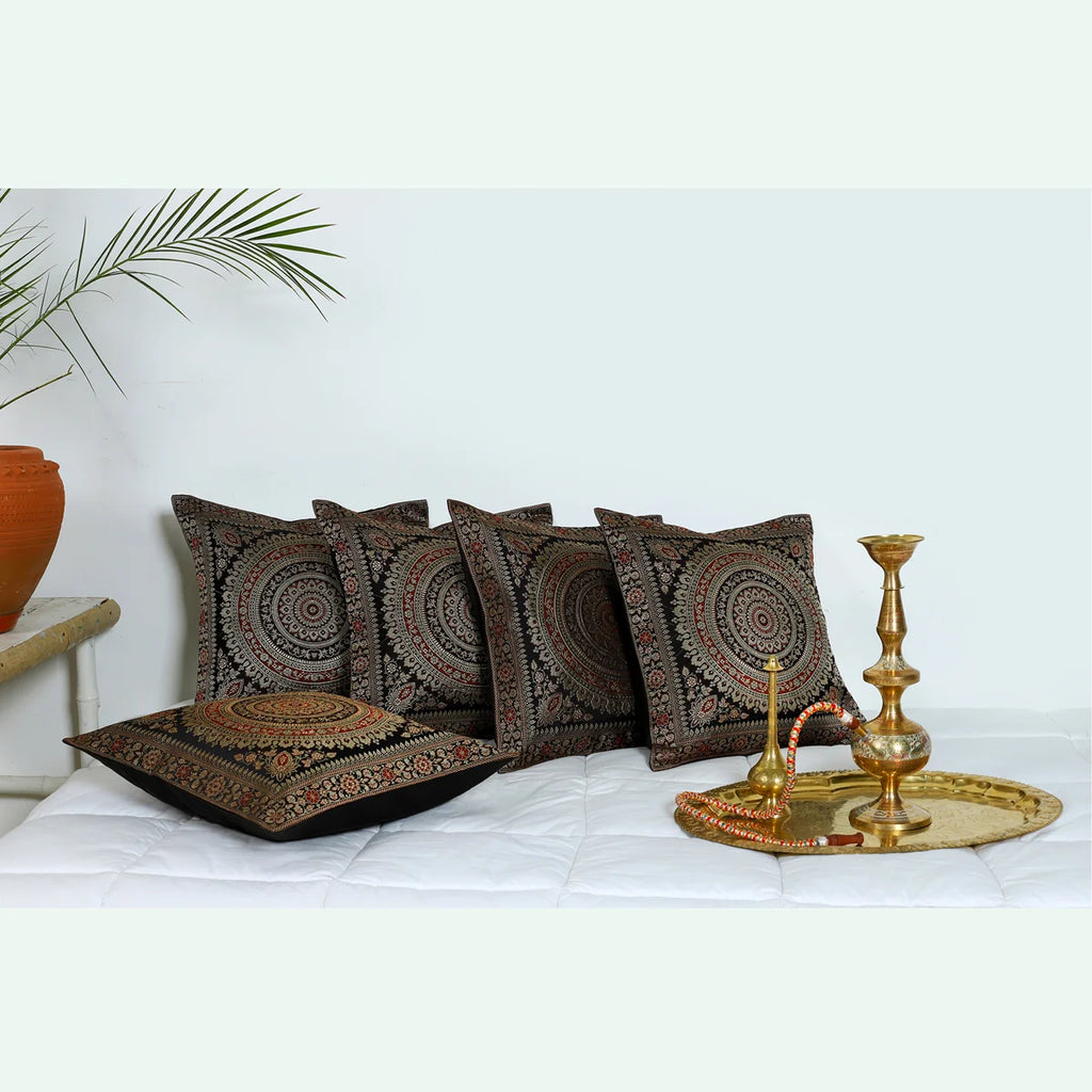 Floor Cushion Cover Black Brocade Silk Cushion