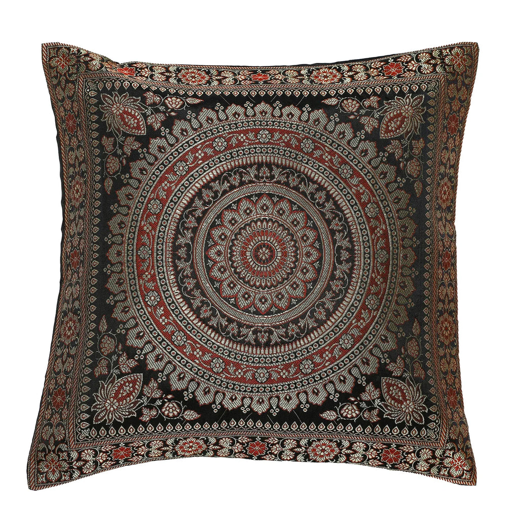Floor Cushion Cover Black Brocade Silk Cushion
