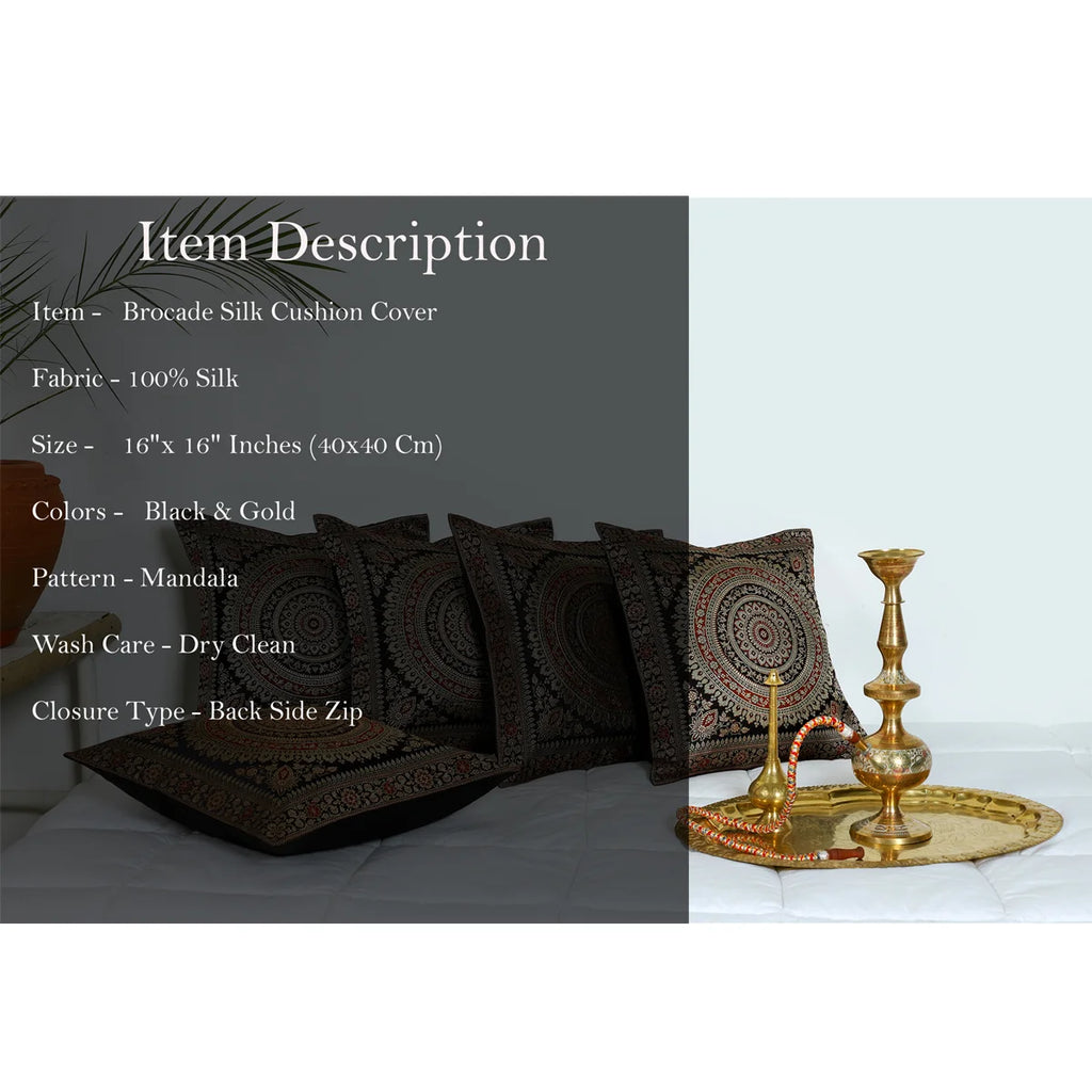 Floor Cushion Cover Black Brocade Silk Cushion