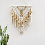 Boho Macrame Beautiful Wall Tapestry in Beige - full length front view