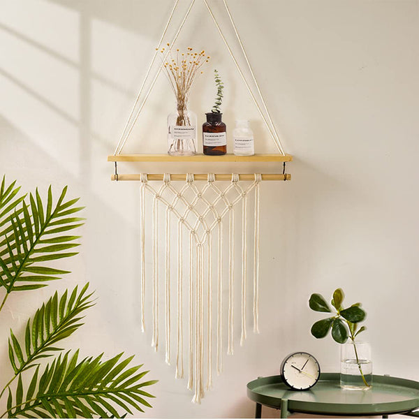 Multi-Purpose Macrame Wall Hanging Shelf with Tapestry, 12x30x5 In