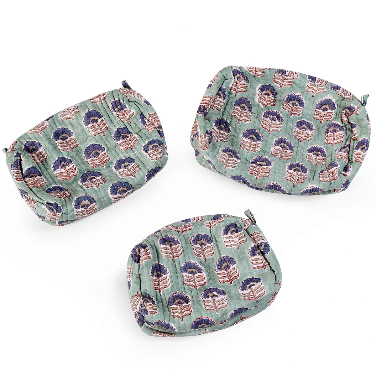 Green Beautiful Floral Toiletry Bag Cosmetic Punches