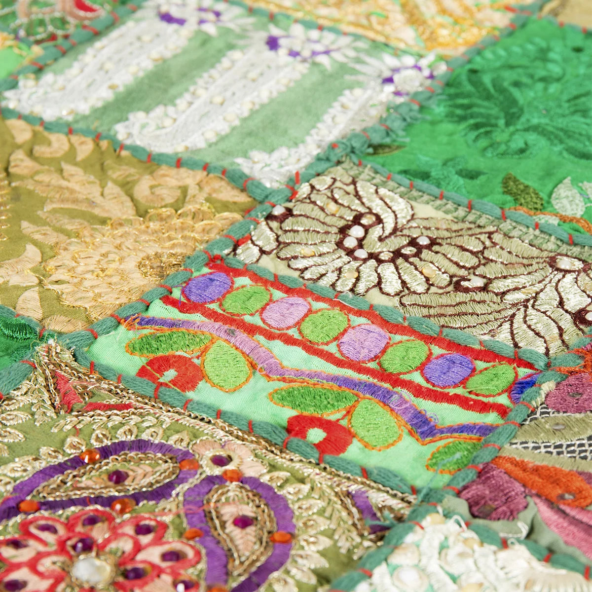 Green Embroidered Table Runner Decorative Patchwork