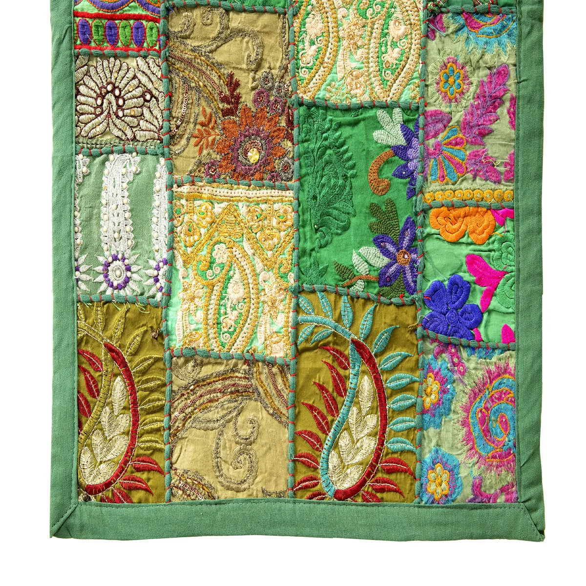 Green Embroidered Table Runner Decorative Patchwork