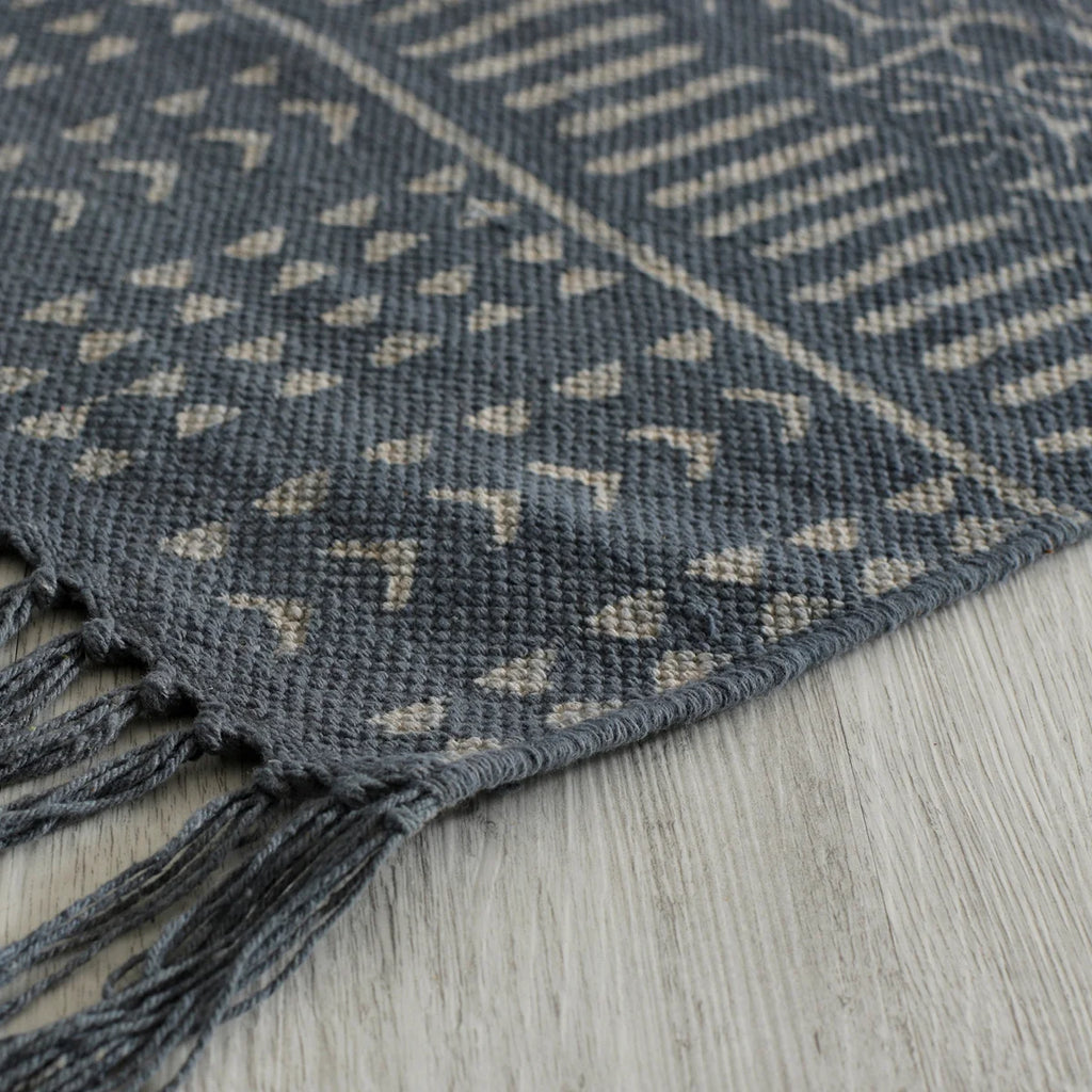 Grey Paisley Block Printed Rug