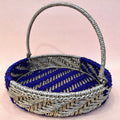 Silver and blue round gift carry basket with handle