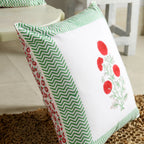 Hand Block Marigold Floral Cotton Home Sofa Cushion Cover Set Of 2