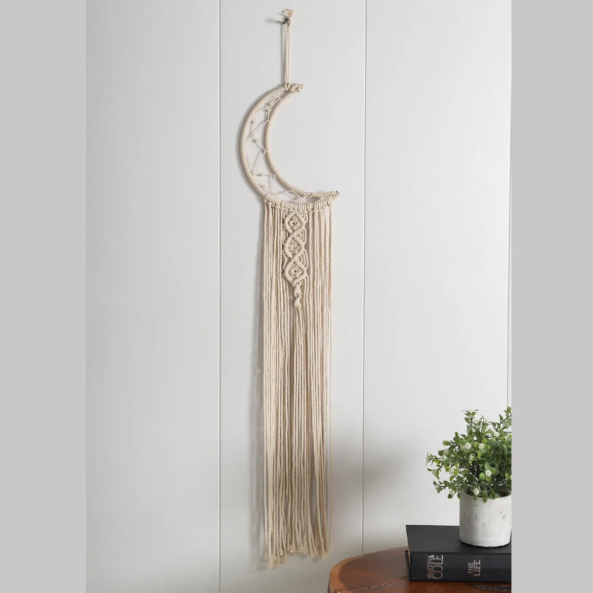Hand Knotted Romantic Moon Home Wall Decor Cotton Macrame