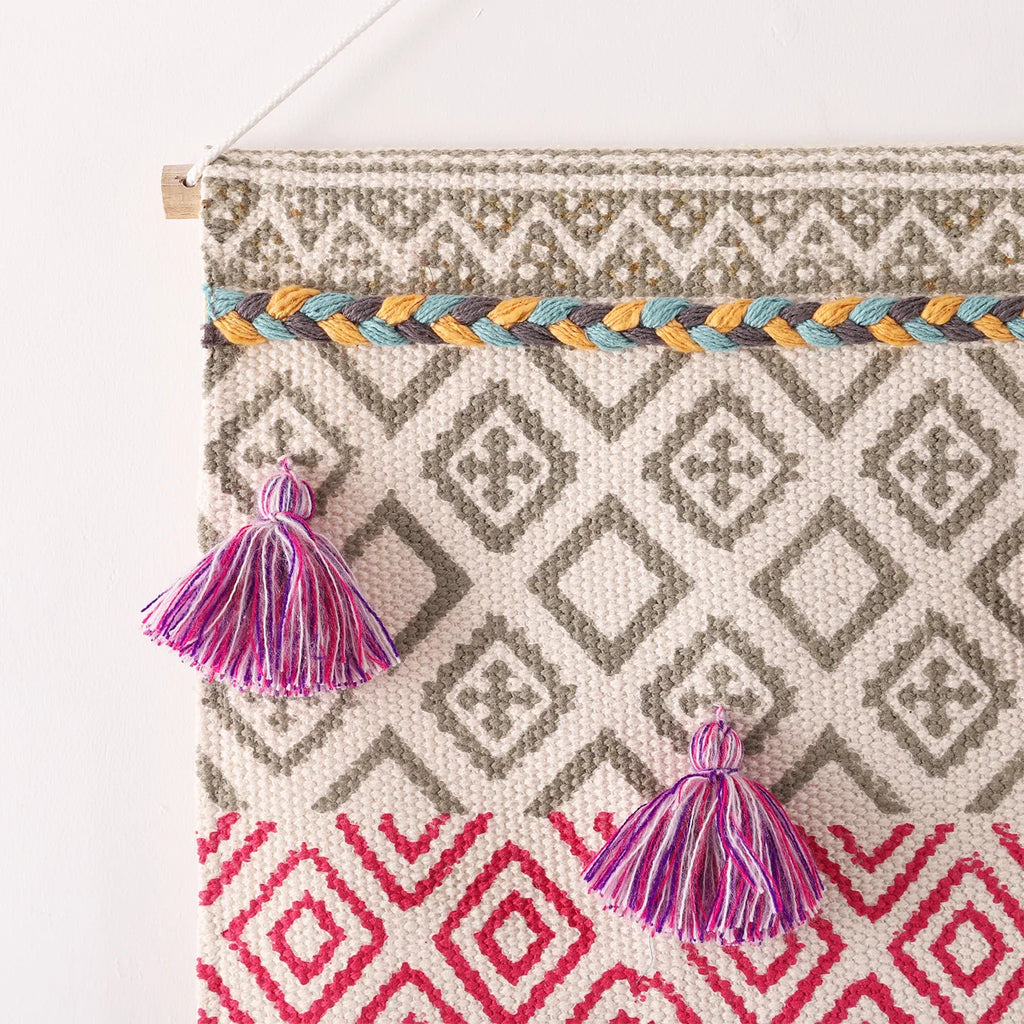 Hand Printed Macrame Woven Wall Hanging Tapestry