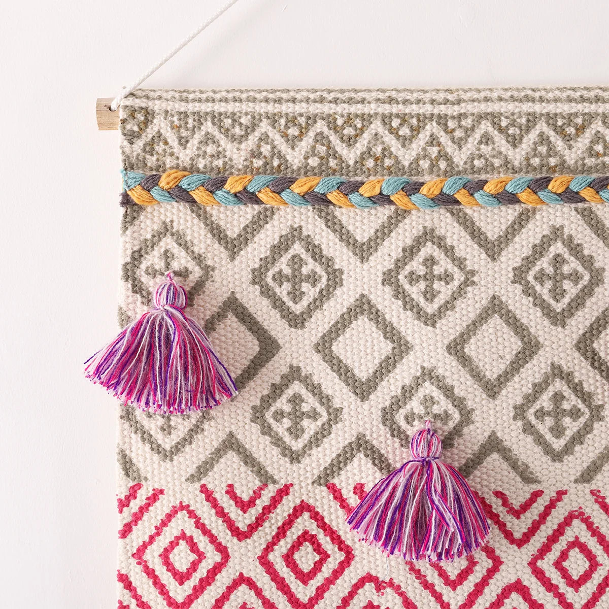 Hand Printed Macrame Woven Wall Hanging Tapestry