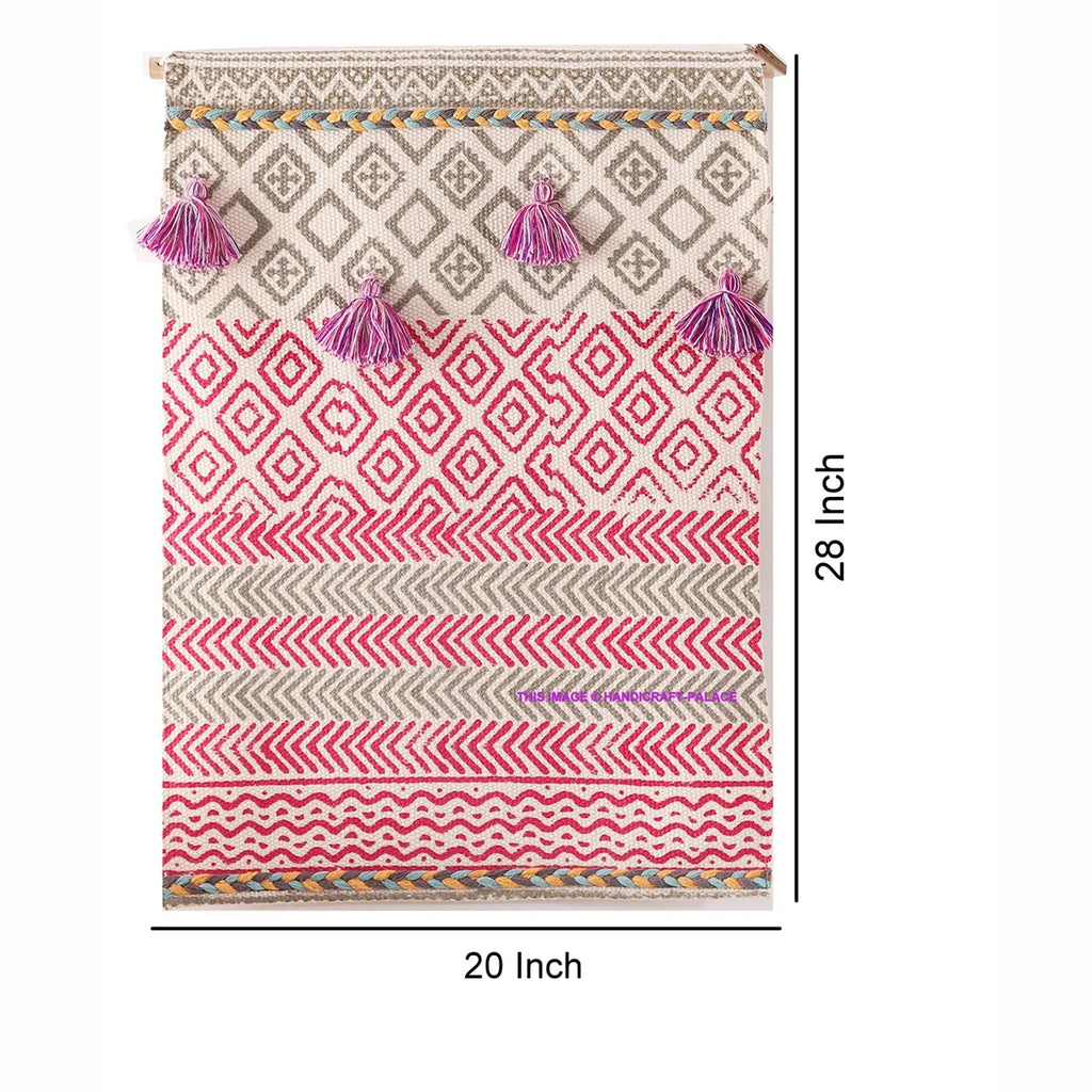 Hand Printed Macrame Woven Wall Hanging Tapestry
