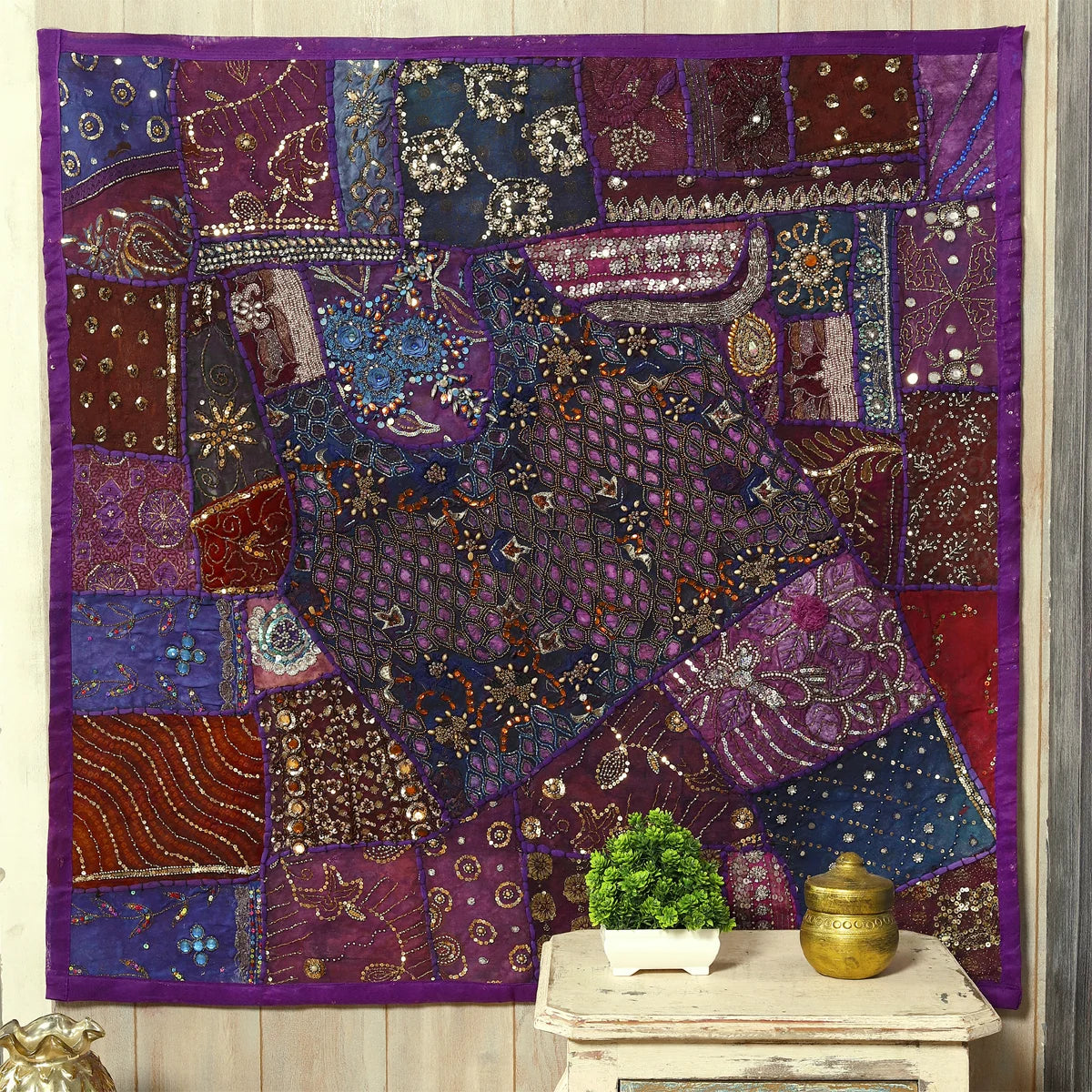 Purple Handmade embroidered tapestry