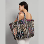 Handmade Quilted Patchwork Design Black Carry Bag