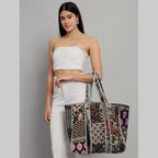 Handmade Quilted Patchwork Design Black Carry Bag
