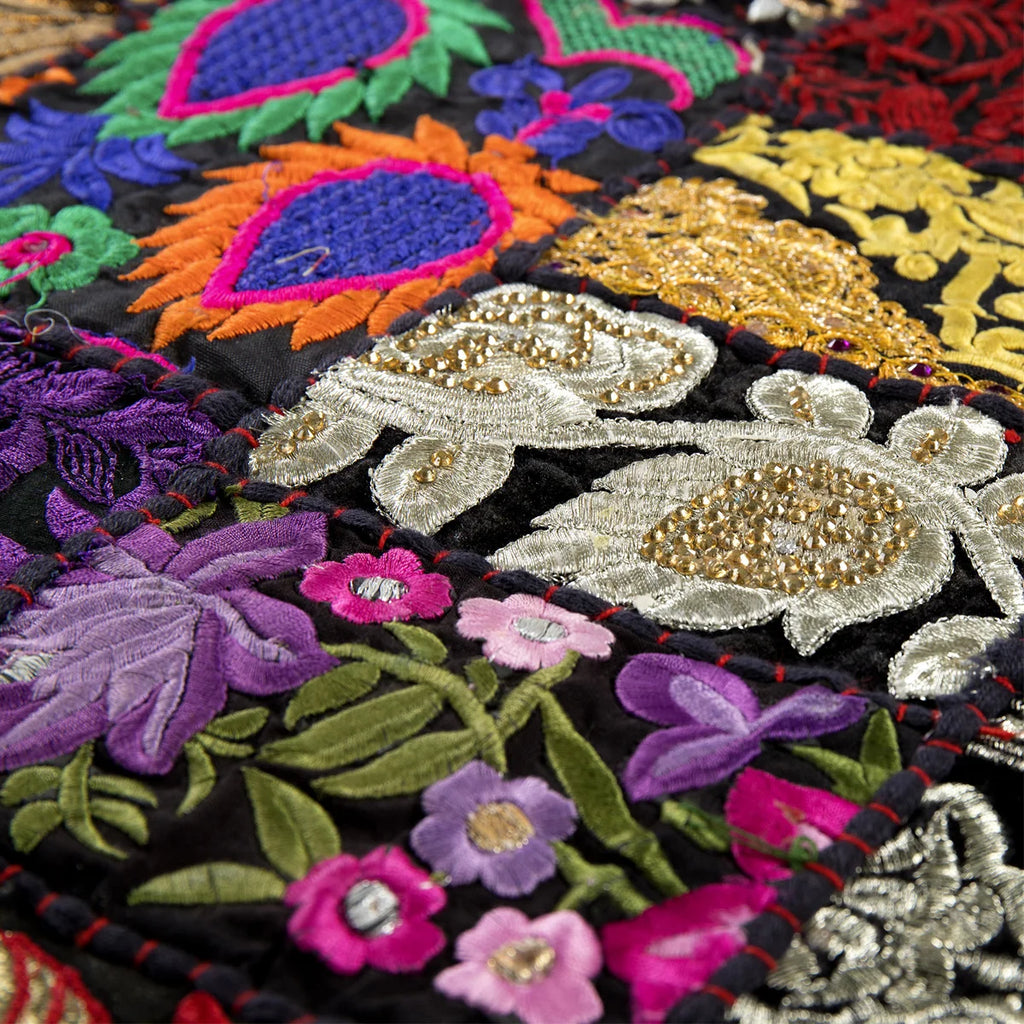 Indian Embroidery Black Patchwork Cotton Table Runner