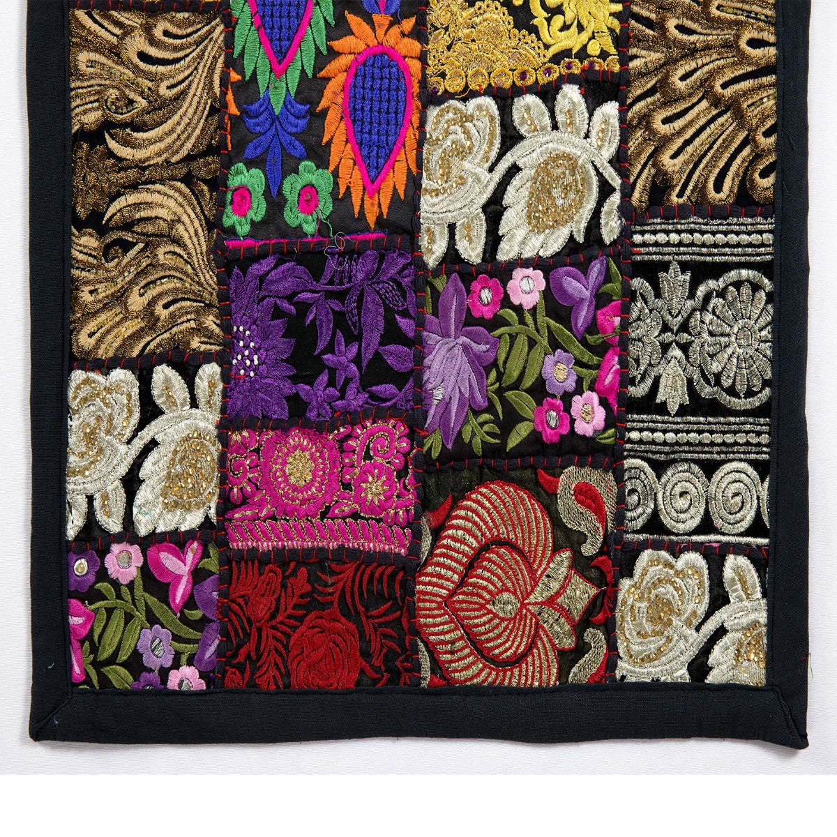 Indian Embroidery Black Patchwork Cotton Table Runner