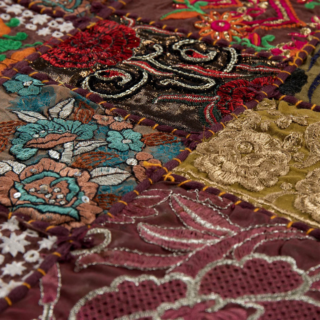 Indian Embroidery Brown Patchwork Cotton Table Runner