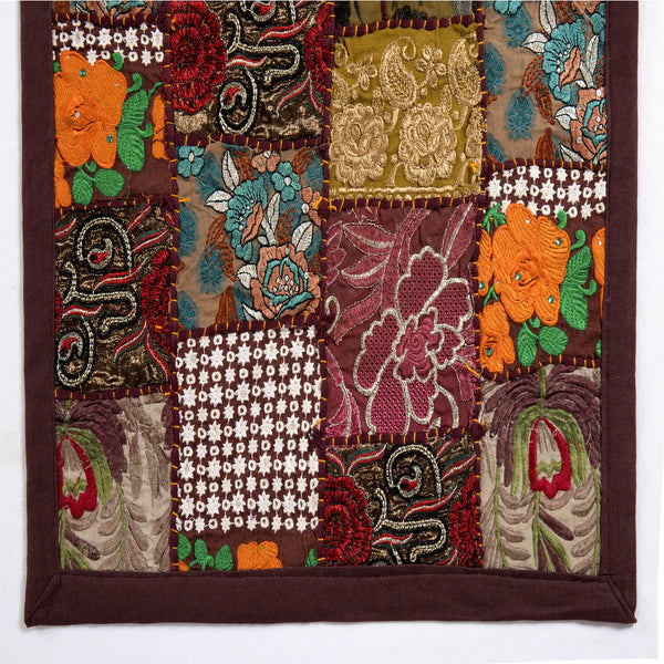 Indian Embroidery Brown Patchwork Cotton Table Runner