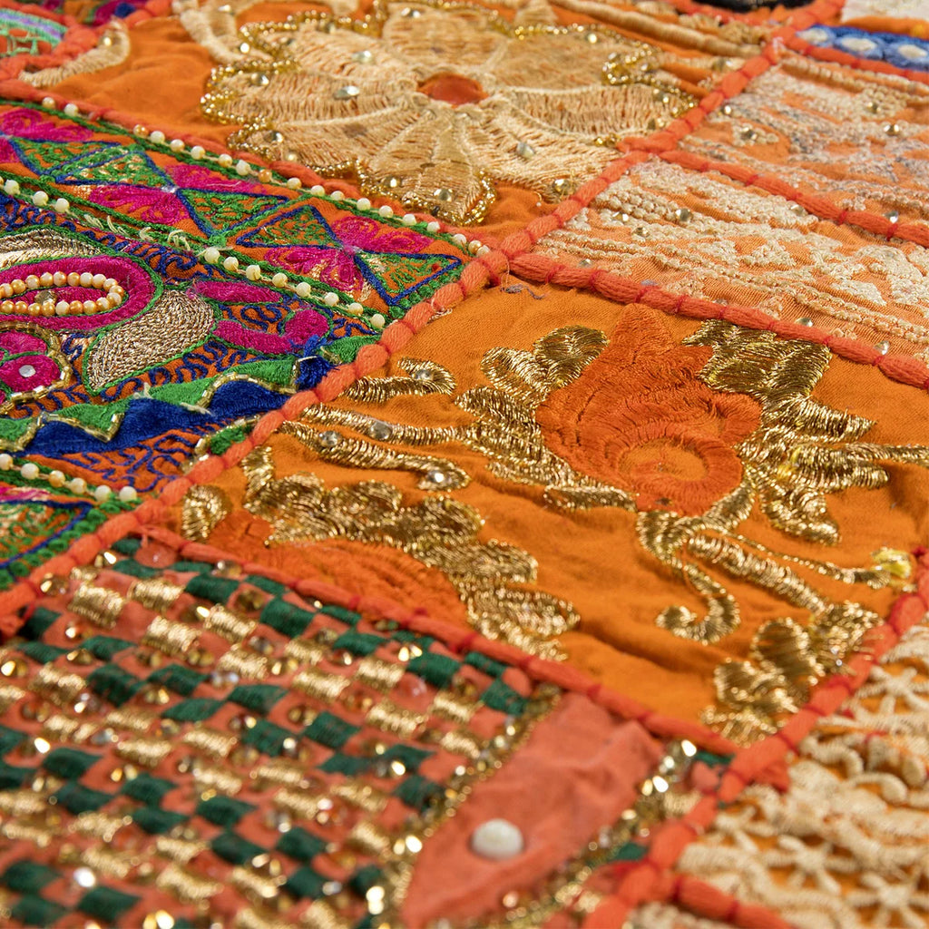 Indian Embroidery Orange Patchwork Cotton Table Runner