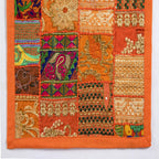 Indian Embroidery Orange Patchwork Cotton Table Runner