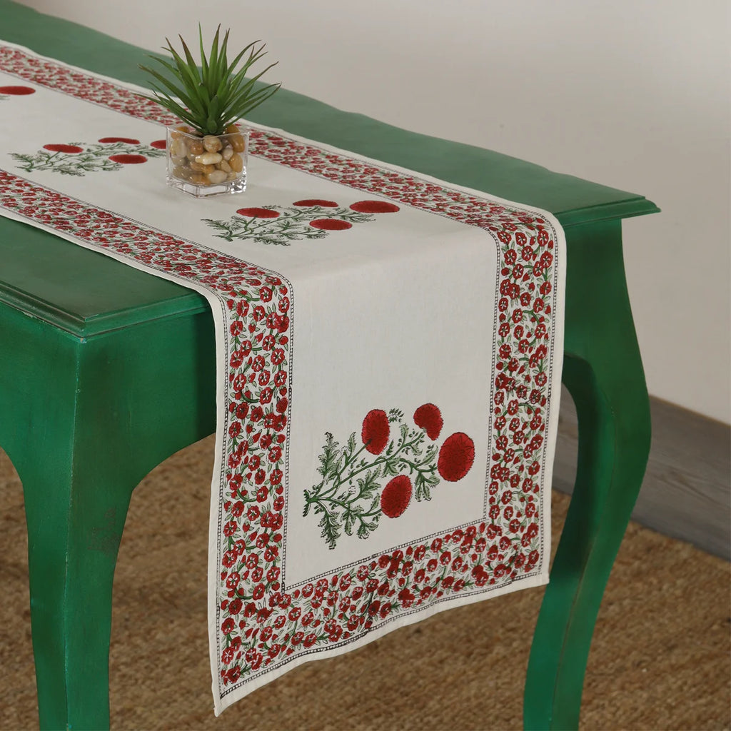 Indian Hand Block Floral Print Cotton Table Runner