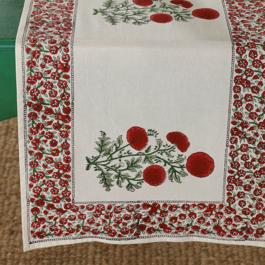 Indian Hand Block Floral Print Cotton Table Runner