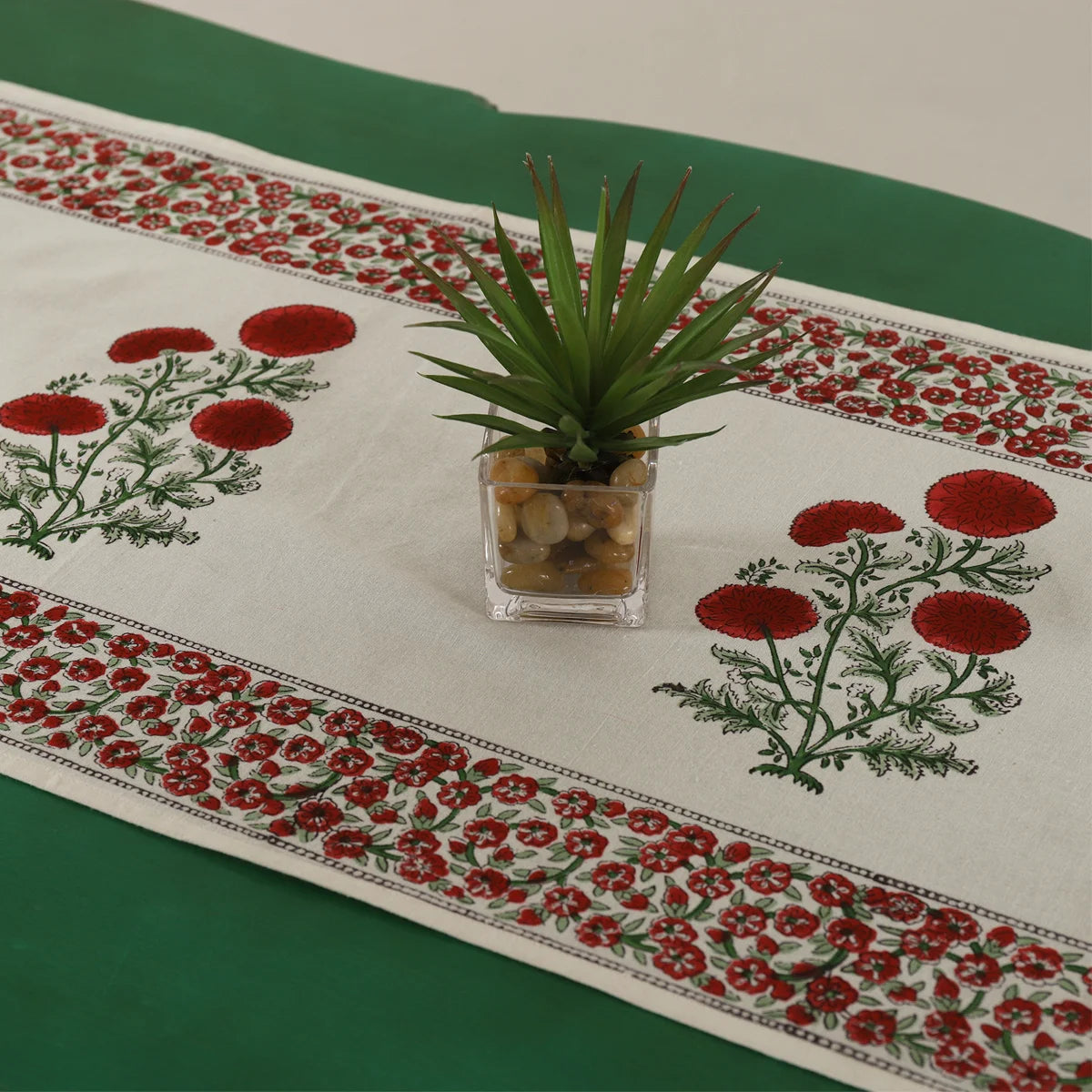 Indian Hand Block Floral Print Cotton Table Runner