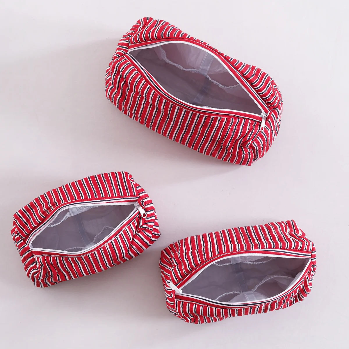 Indian Handmade Red Striped Print Toiletries Bags