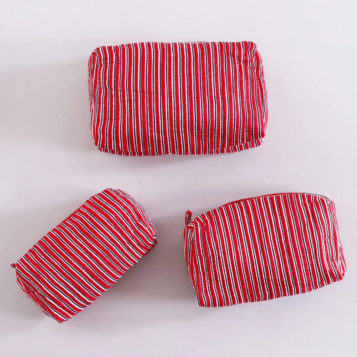 Indian Handmade Red Striped Print Toiletries Bags