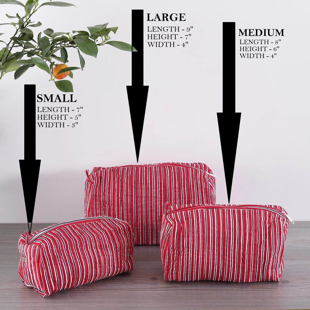 Indian Handmade Red Striped Print Toiletries Bags