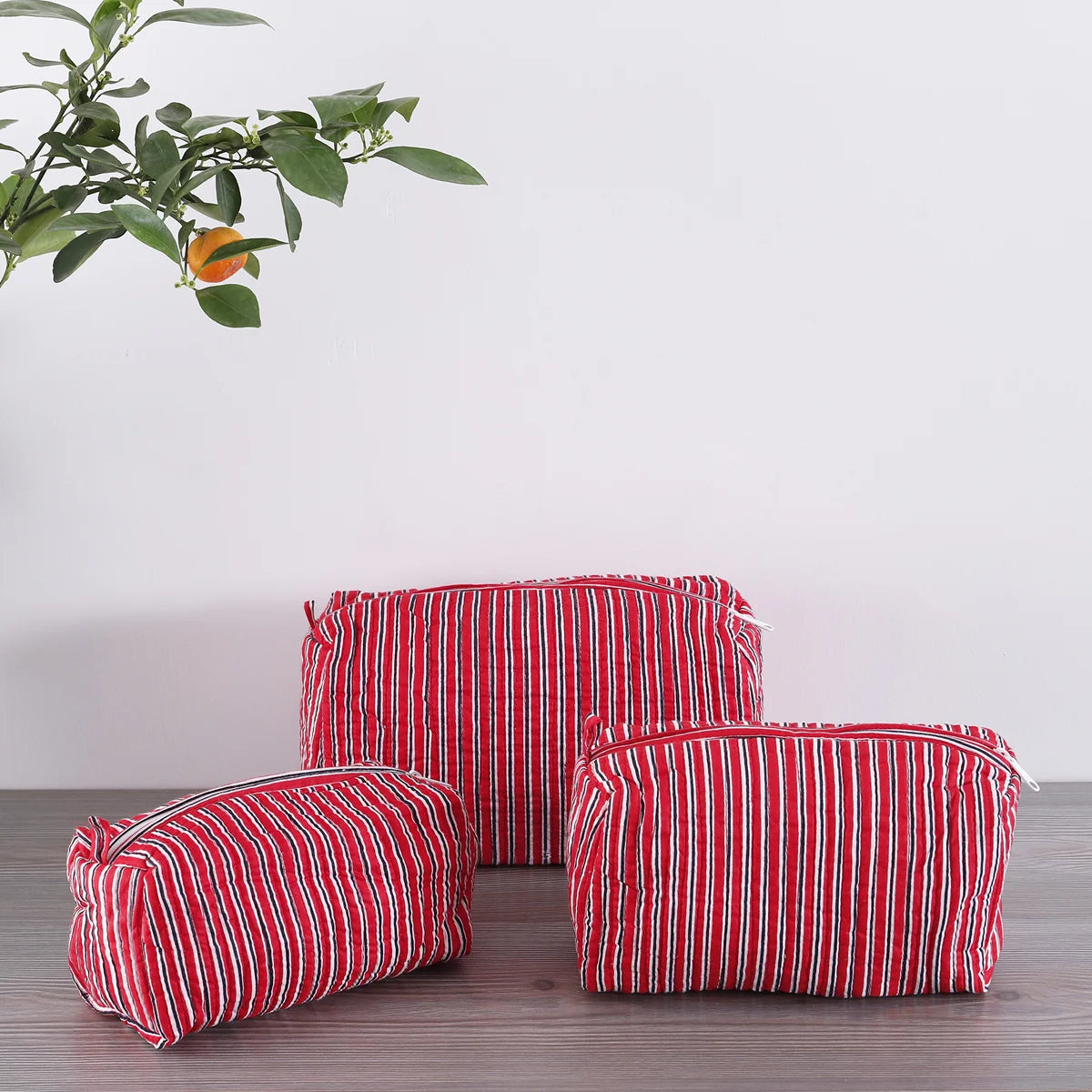 Indian Handmade Red Striped Print Toiletries Bags