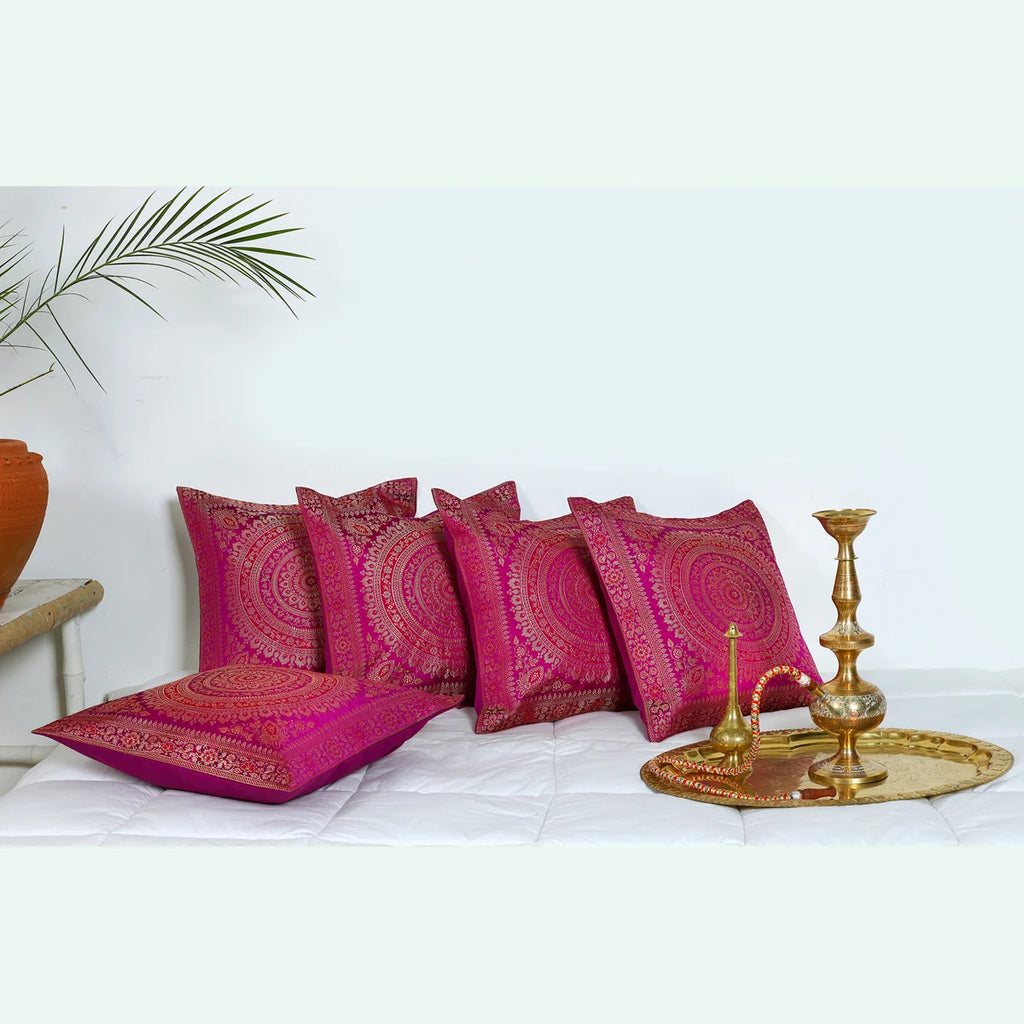 Indian Light Purple Mandala Silk Cushion Cover