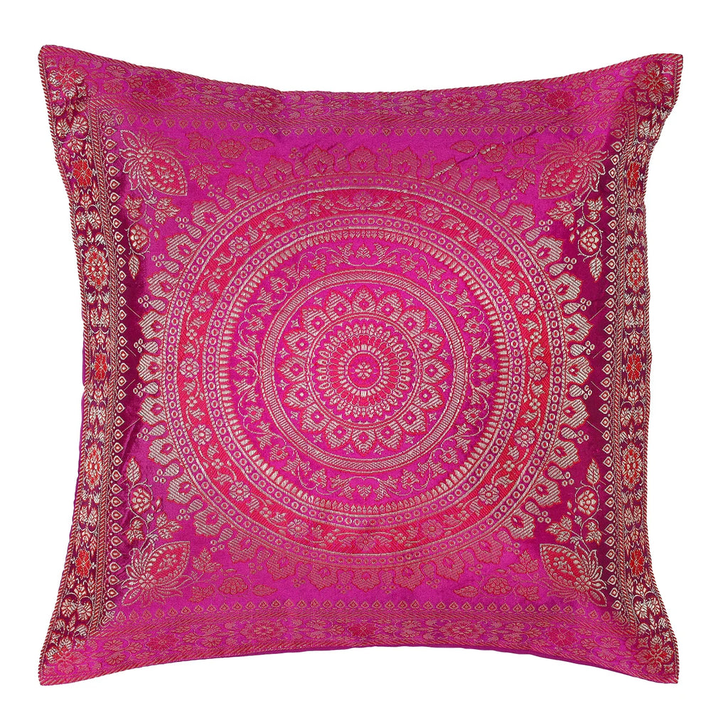 Indian Light Purple Mandala Silk Cushion Cover
