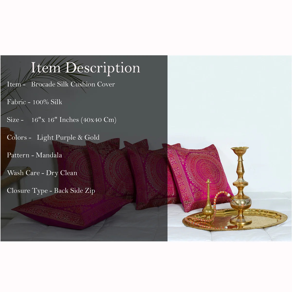 Indian Light Purple Mandala Silk Cushion Cover