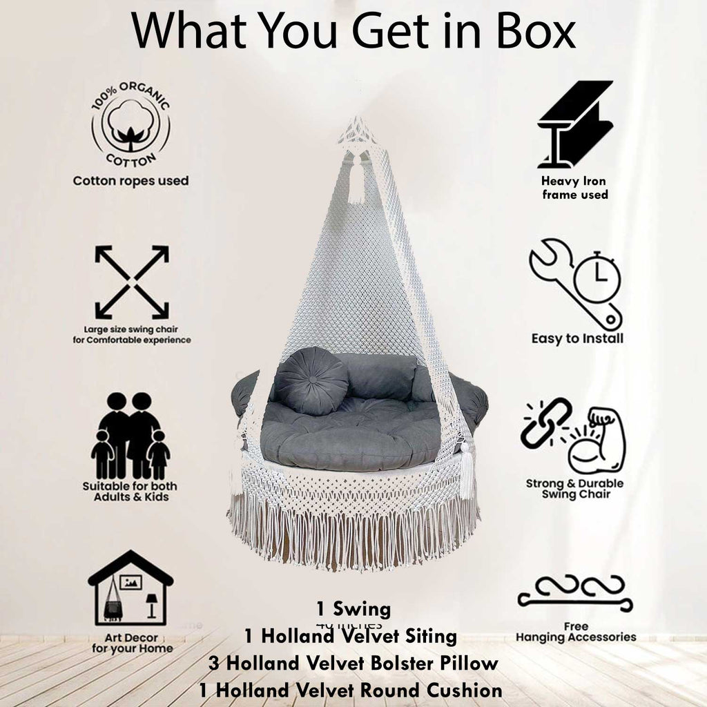 Macrame indoor swing chair size information
