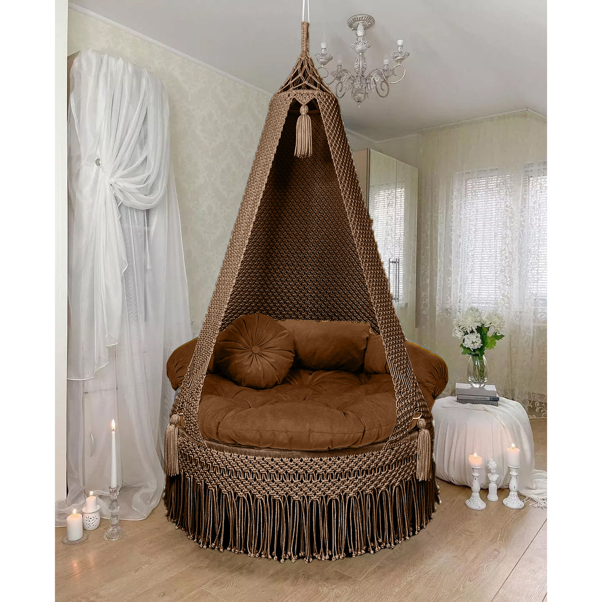 Macrame garden jhula in brown