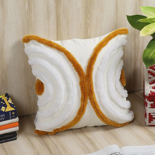 Hand-tufted butterfly carved cushion cover styled on sofa