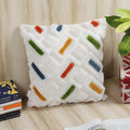 Multicolor hand-tufted cushion cover styled on sofa