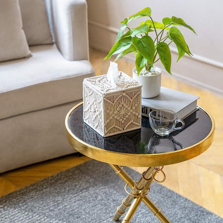 Handmade macrame tissue box cover lifestyle — boho home decor India