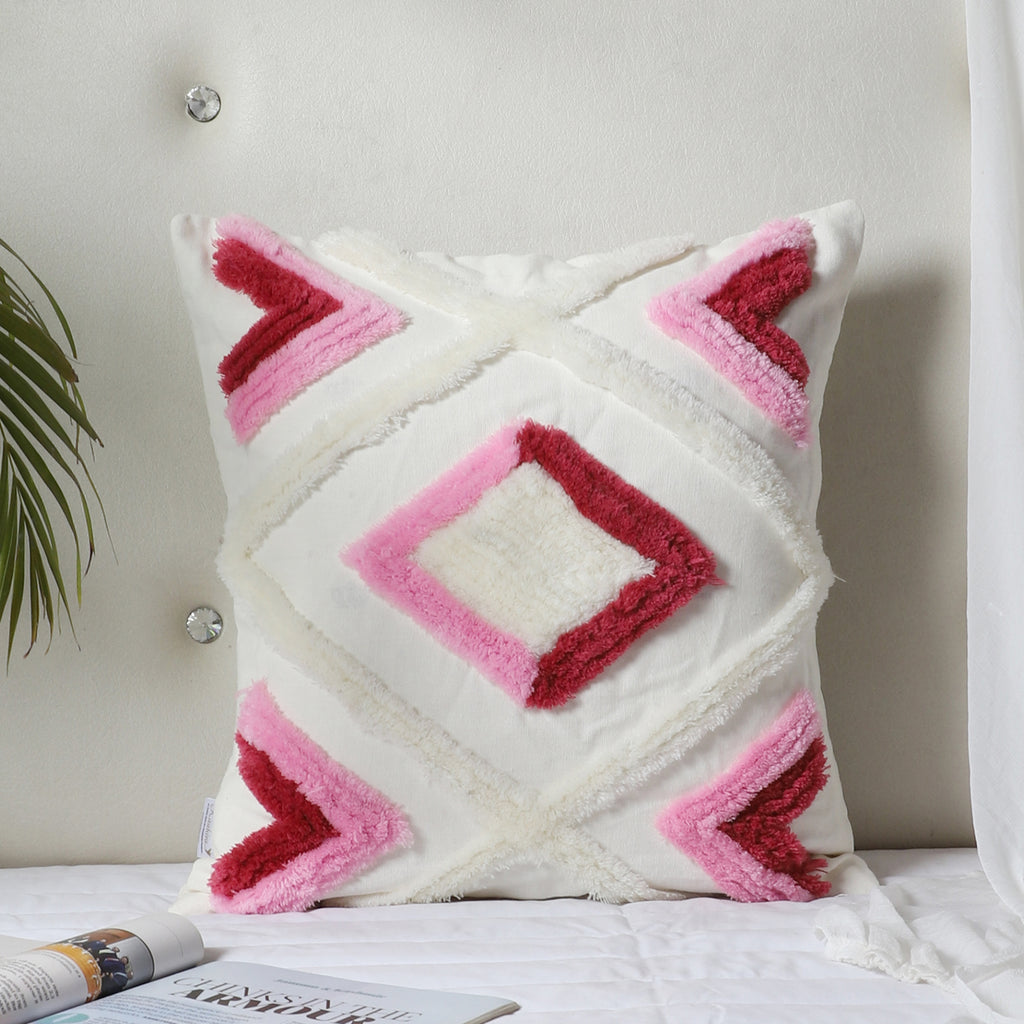 Diamond geometric hand-tufted cushion cover styled on a sofa